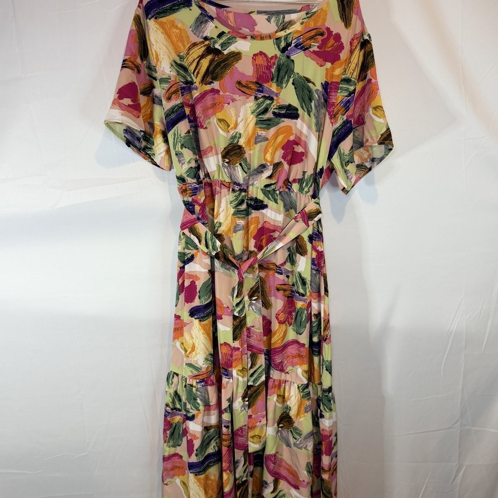 SHEIN‎ CURVE Women's 1XL Multicolor Abstract Print Tie Waist Maxi Dress